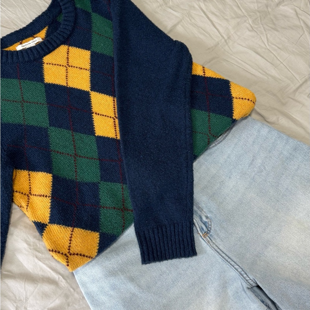 Women’s Argyle Sweater - Navy, Green, and Yellow